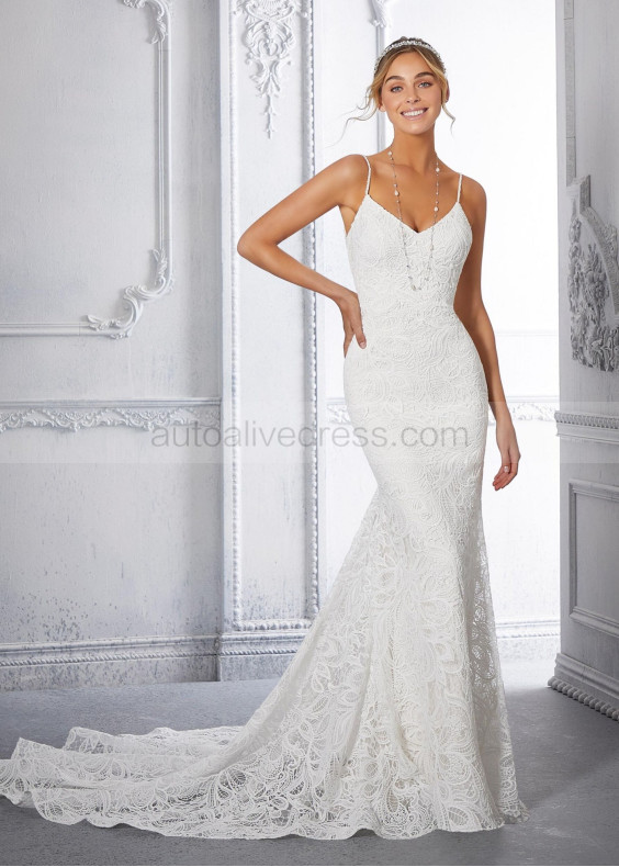 Beaded Straps Ivory Lace Keyhole Back Boho Wedding Dress